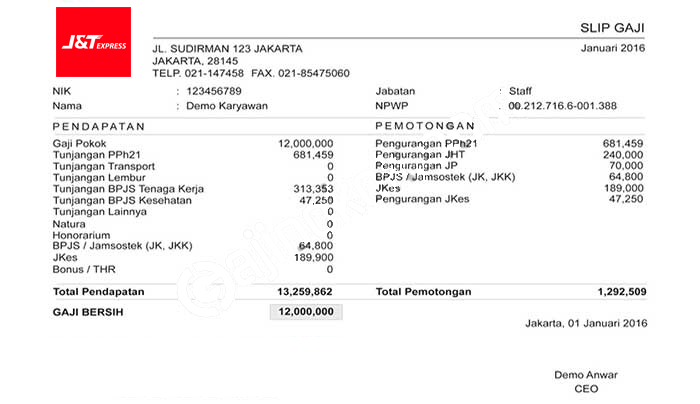 Contoh Slip Gaji J&T Express