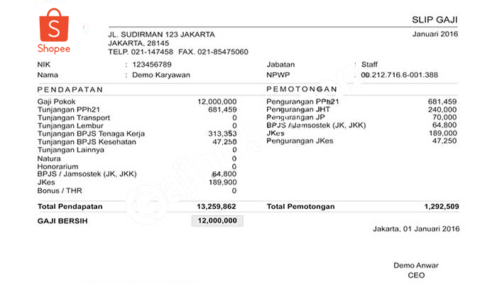 Contoh Slip Gaji Karyawan Shopee