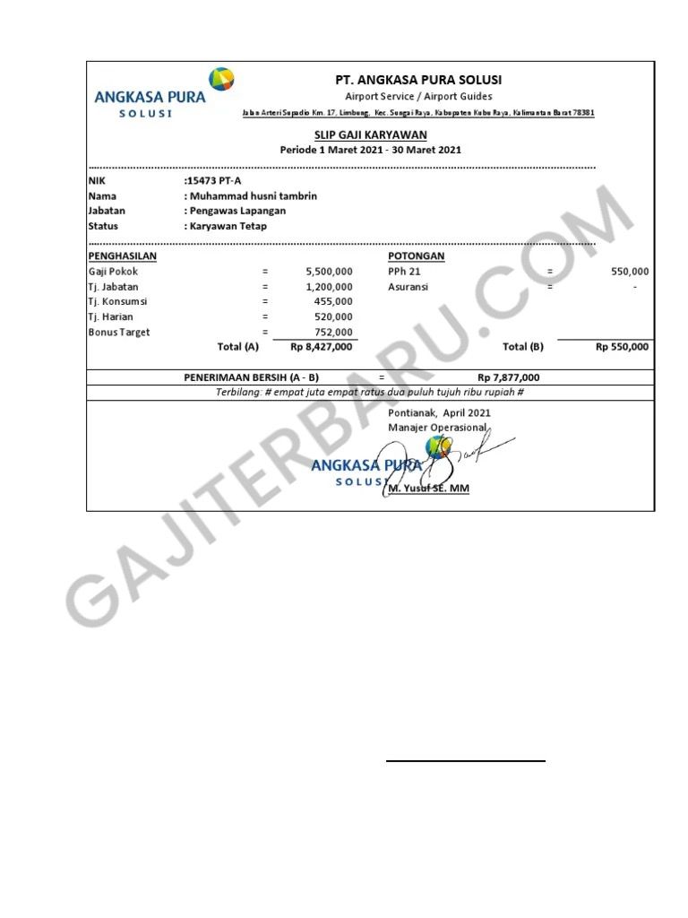 Contoh Slip Gaji Pegawai Bandara