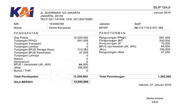 Contoh Slip Gaji Pramugari Kereta Api