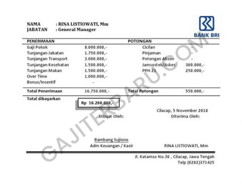 contoh slip gaji karyawan bri