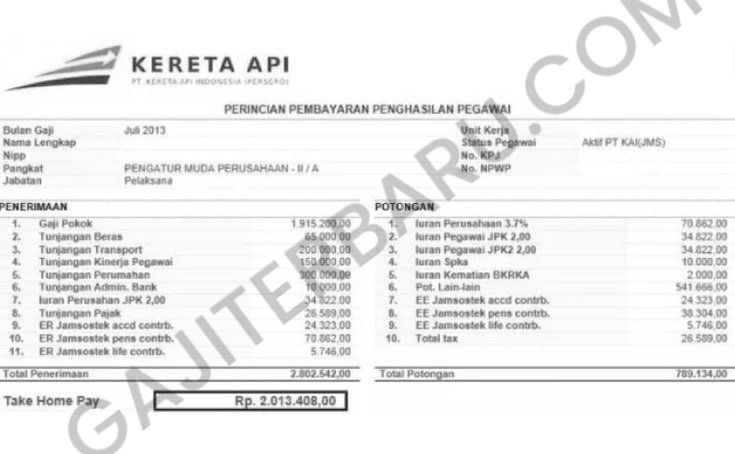 contoh slip gaji pegawai kai