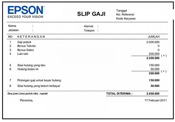 Contoh Slip Gaji Karyawan PT Epson