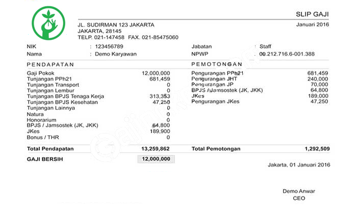 Contoh Slip Gaji Karyawan PT Nabati Majalengka