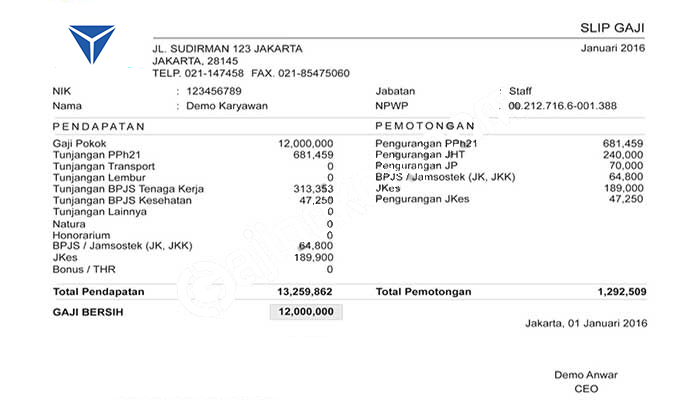 Contoh Slip Gaji Karyawan PT Paragon