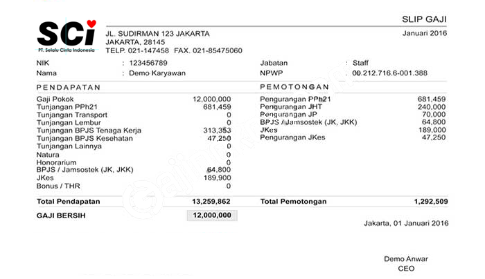 Contoh Slip Gaji Karyawan PT SCI Salatiga