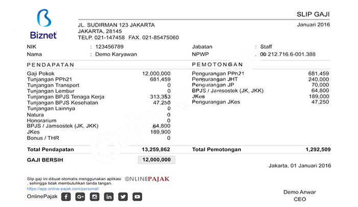 Contoh Slip Gaji Karyawan Biznet