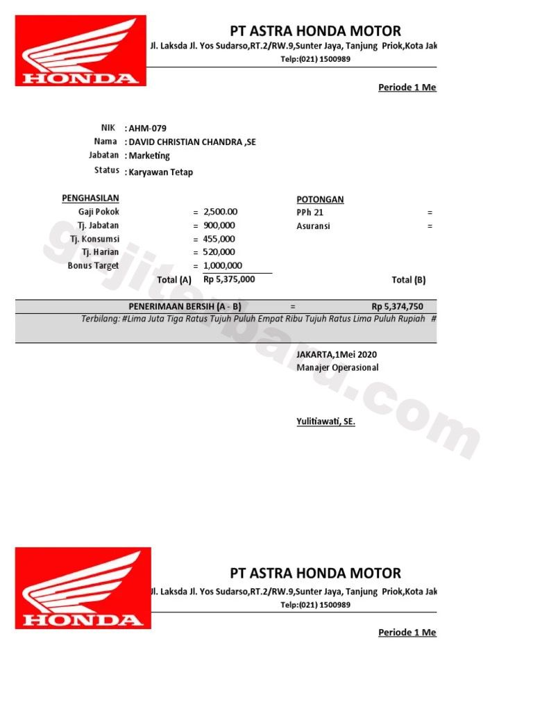 Contoh Slip Gaji Karyawan PT AHM 2