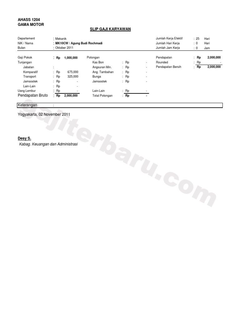 Contoh Slip Gaji Karyawan PT AHM 3