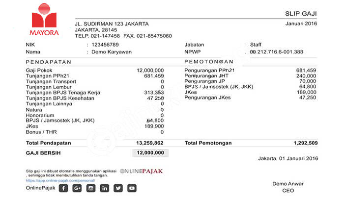 Contoh Slip Gaji Karyawan PT Mayora