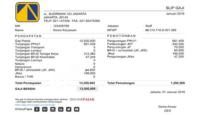 Contoh Slip Gaji PT Pama Persada Nusantara