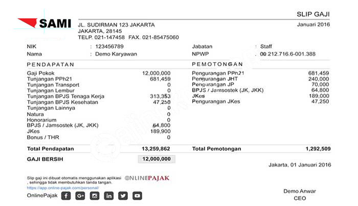 Contoh Slip Gaji PT SAMI Jepara
