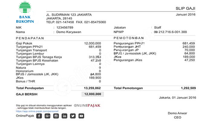 Contoh Slip Gaji Pegawai Bank Bukopin