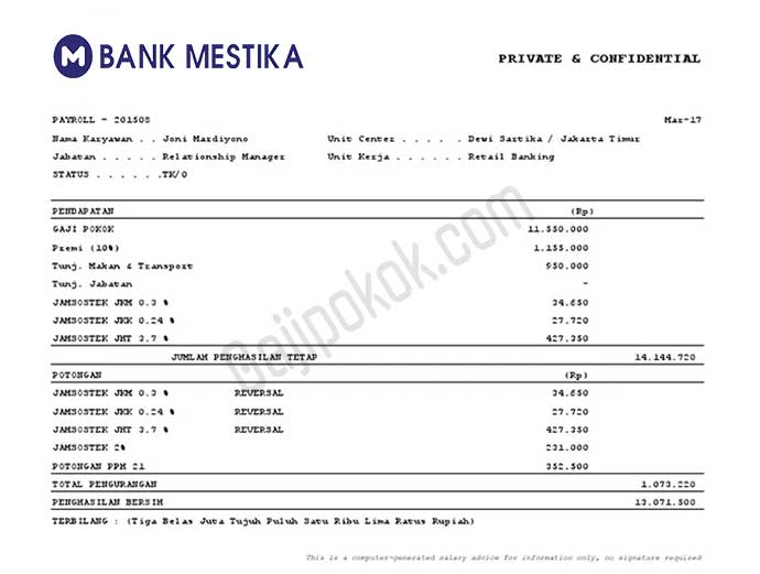 slip gaji bank mestika dharma