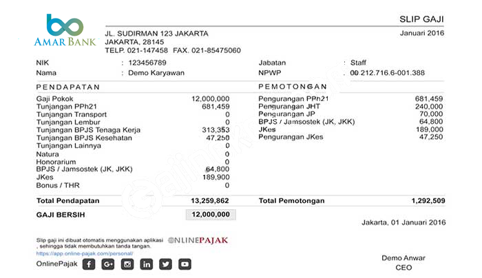 Contoh Slip Gaji Pegawai Bank Amar Indonesia