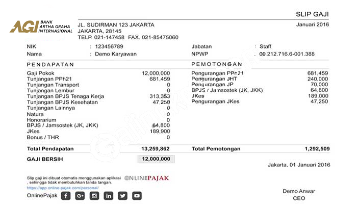 Contoh Slip Gaji Pegawai Bank Artha Graha Internasional