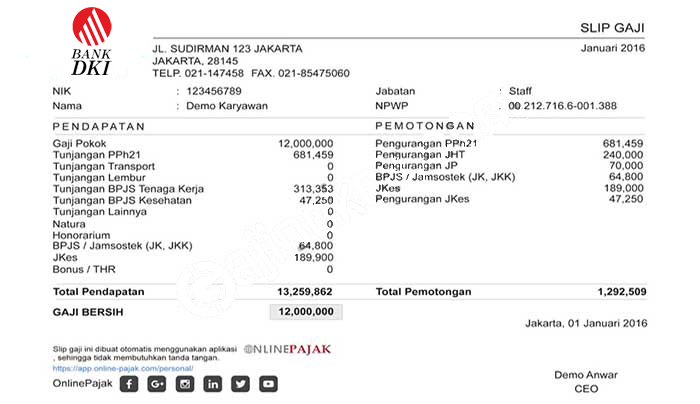 Contoh Slip Gaji Pegawai Bank DKI Jakarta