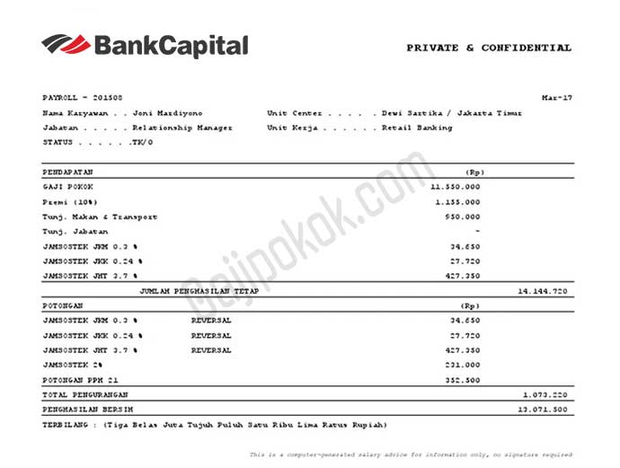 slip gaji bank capital indonesia