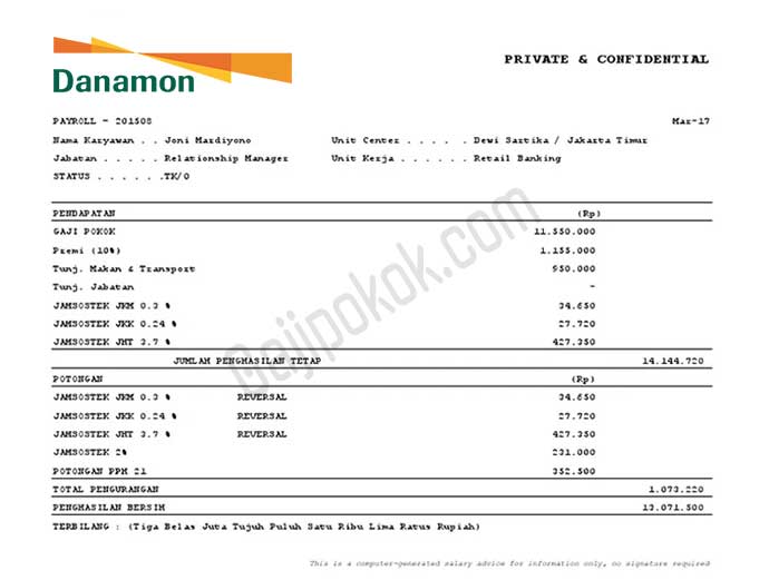 slip gaji bank danamon