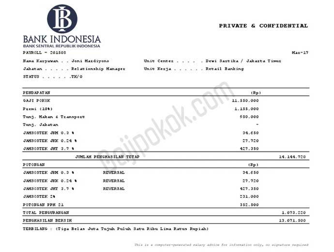 slip gaji bank indonesia