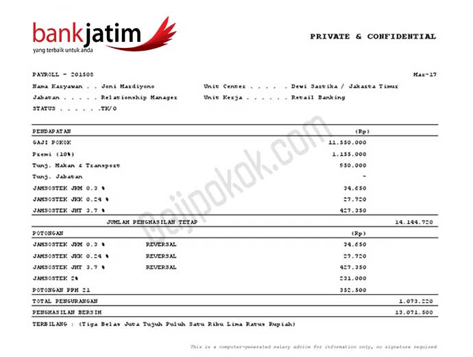 slip gaji bank jatim