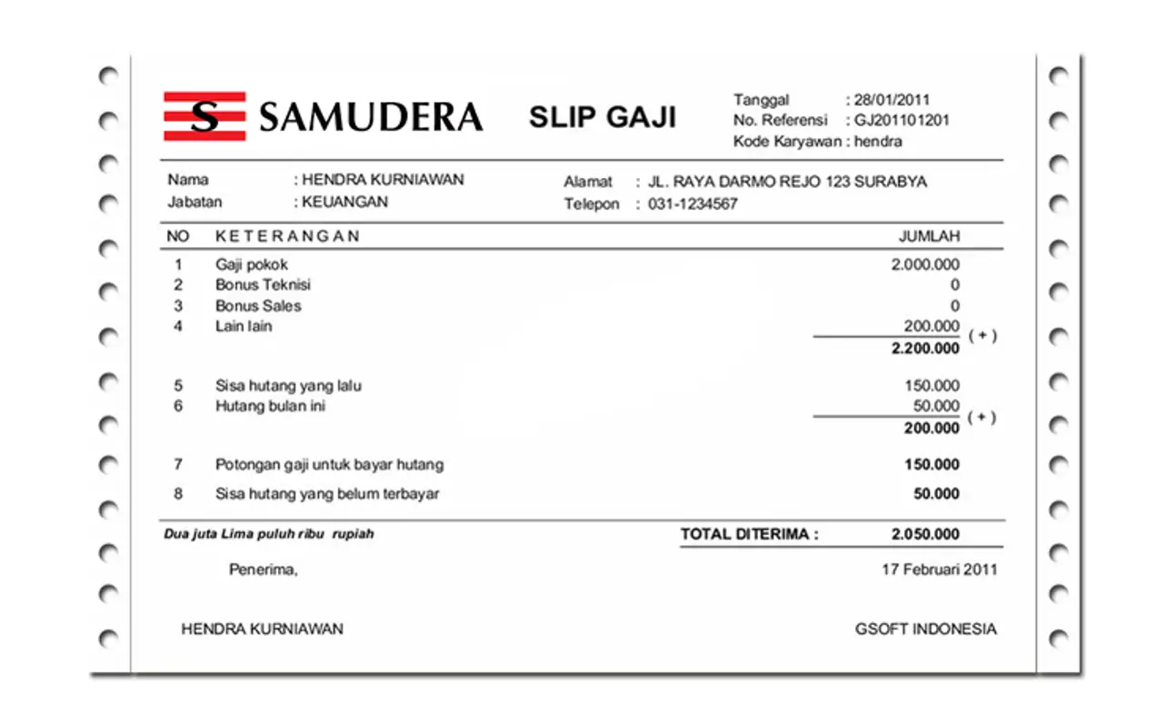 Contoh Slip Gaji Pegawai PT ISS Indonesia