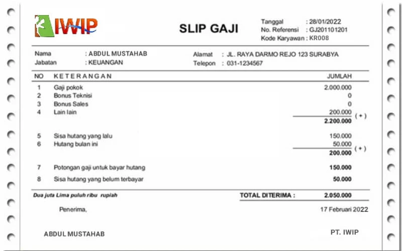 Contoh Slip Gaji Pegawai PT Weda Bay Nickel