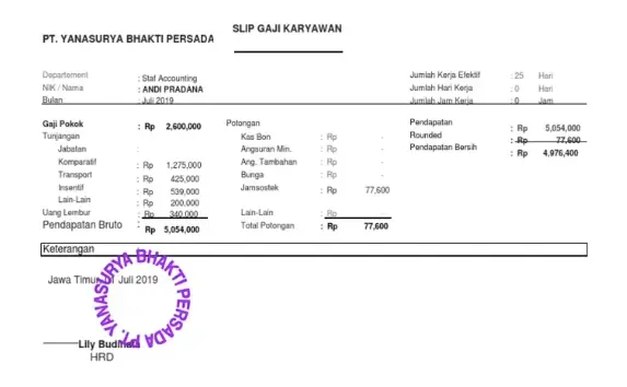 Slip gaji pt yanasurya