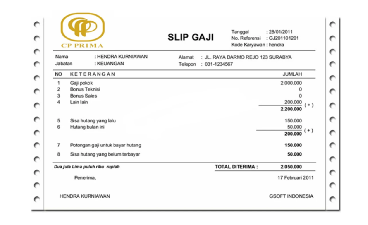 Contoh Slip Gaji Pegawai PT Central Proteina Prima