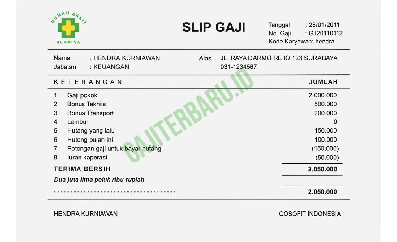 Contoh Slip Gaji Pegawai RS HERMINA
