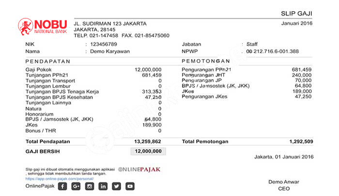 Contoh Slip Gaji Pegawai Bank Nobu