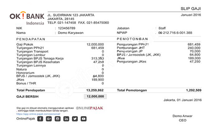Contoh Slip Gaji Pegawai Bank Oke Indonesia