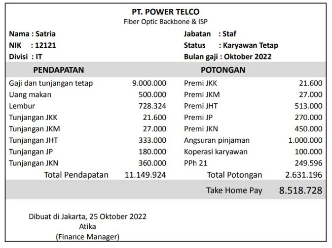 Contoh Slip Gaji PT Nippo Mechatronics Indonesia