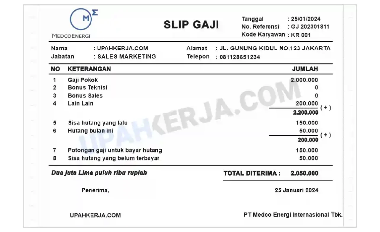 Contoh Slip Gaji PT Medco Energi Internasional