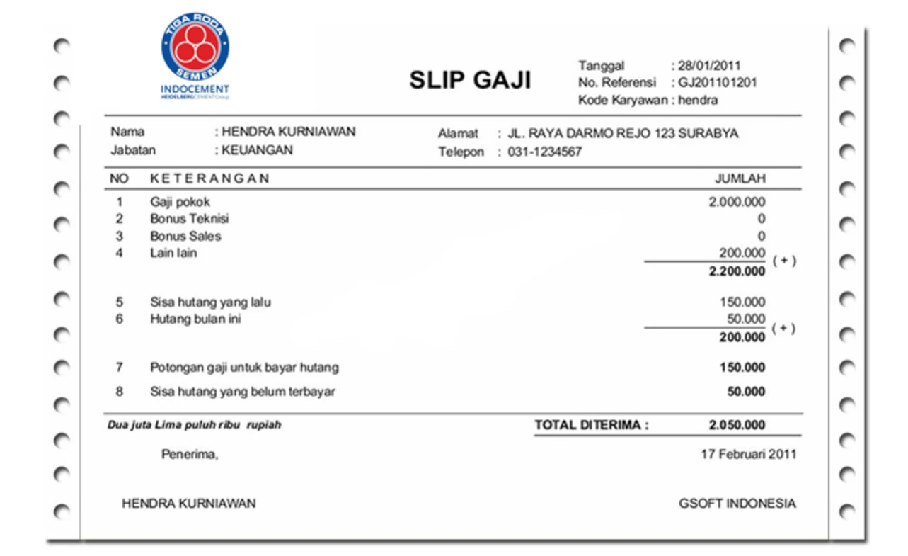 Contoh Slip Gaji