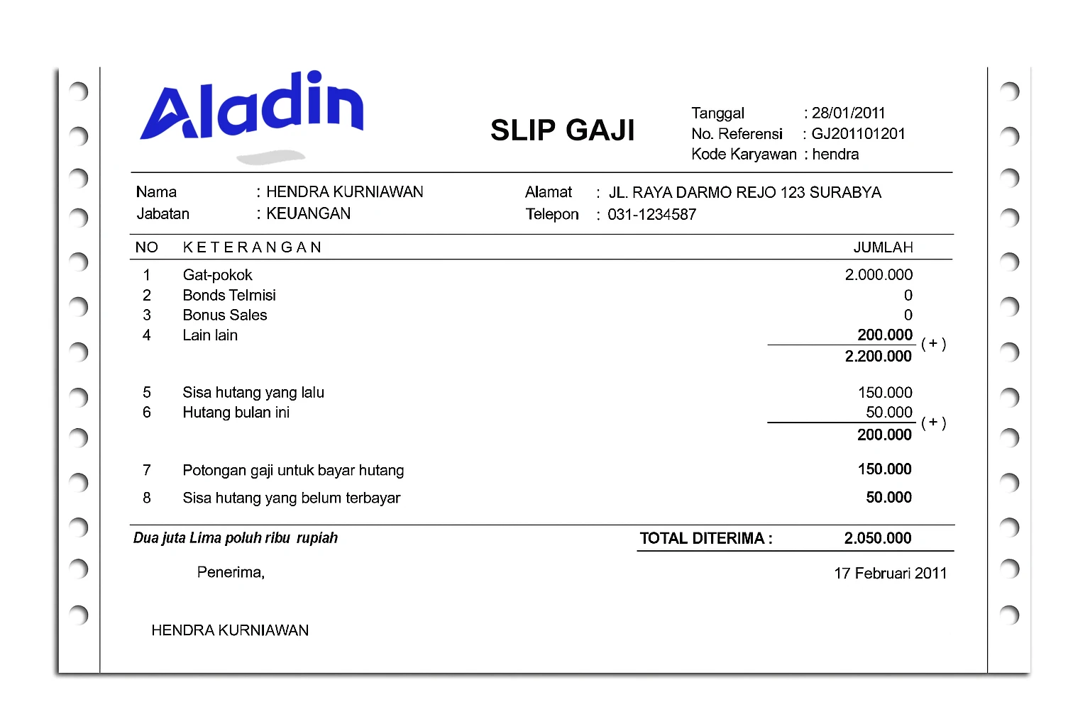 Contoh Slip Gaji Bank Aladin Syariah