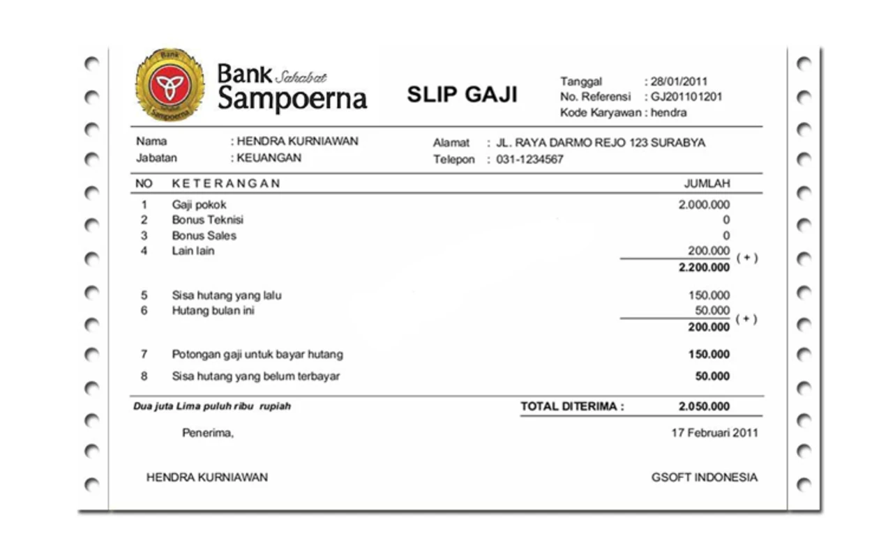 Contoh Slip Gaji Gaji Bank Sahabat Sampoerna