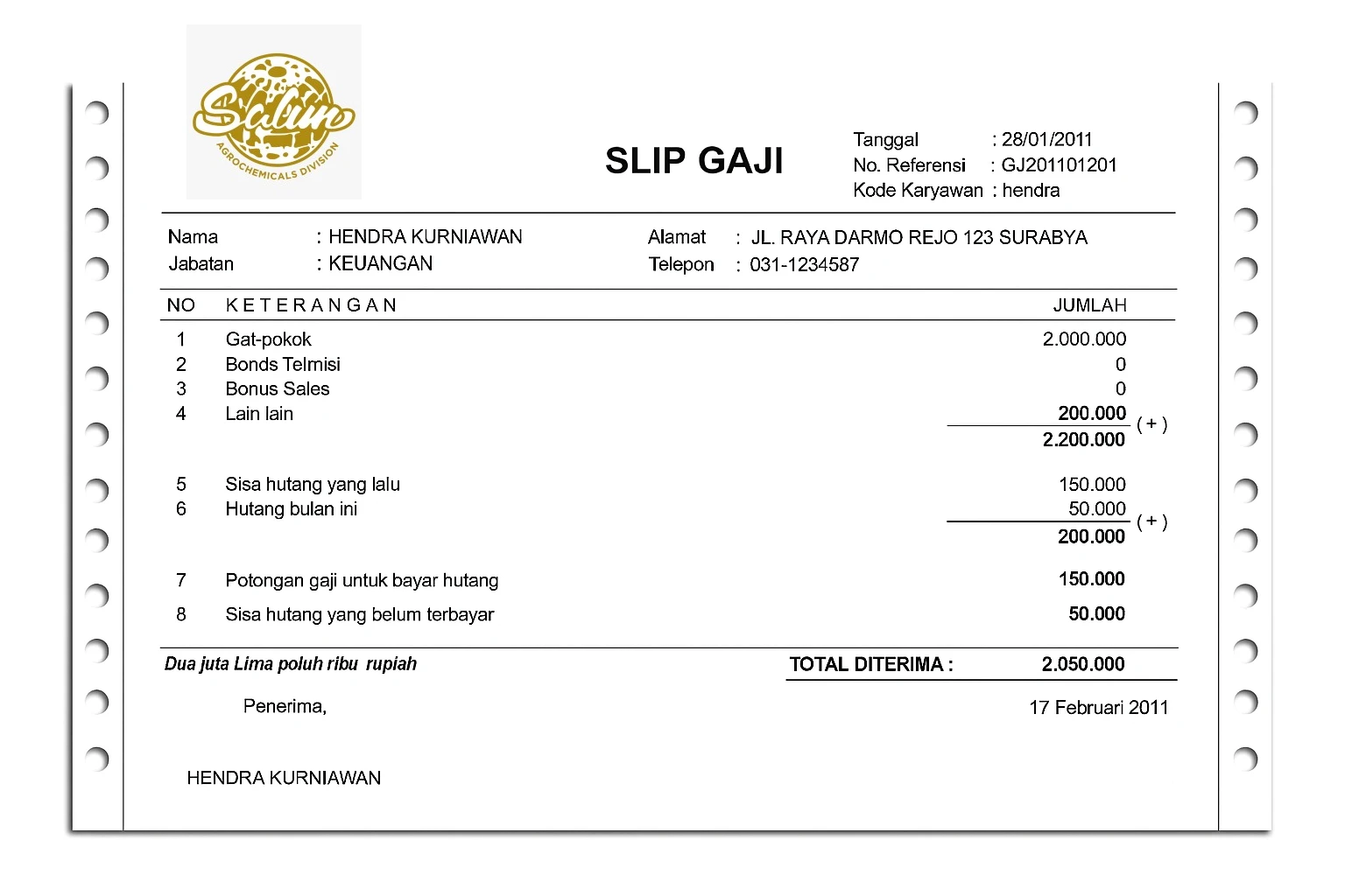 Contoh Slip Gaji Karyawan