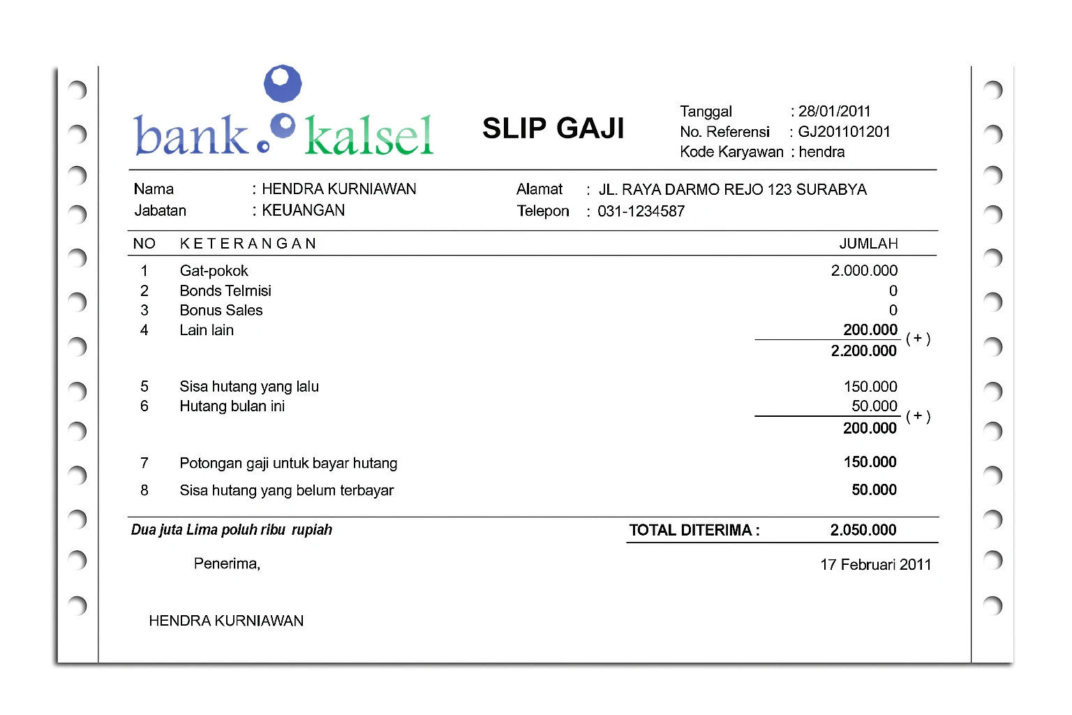 slip gaji bank bpd kalimantan selatan