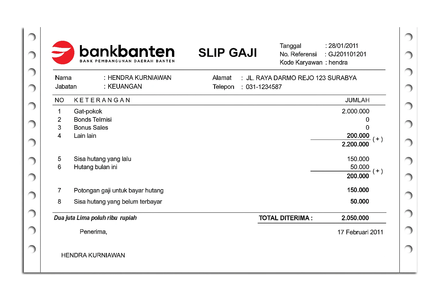 slip gaji karyawan bank bpd banten